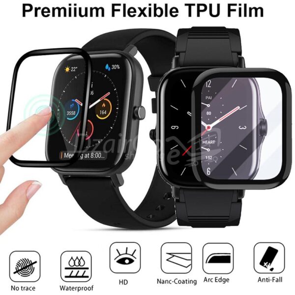 Film de protection d'écran en Tpu pour Amazfit GTS 2 /جي تي اس / جي تي اس 2e, تغطية ثلاثية الأبعاد كاملة, مرن, منحن, عالية الدقة, شفاف