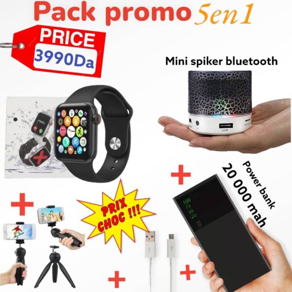 Pack promo 5en1 /Smartwatch Montre connectée -baffe/powerbank/