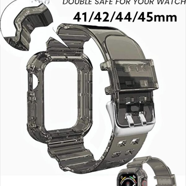 bracelet appel watch silicone transparent noire. smartwatch /montre connectée
