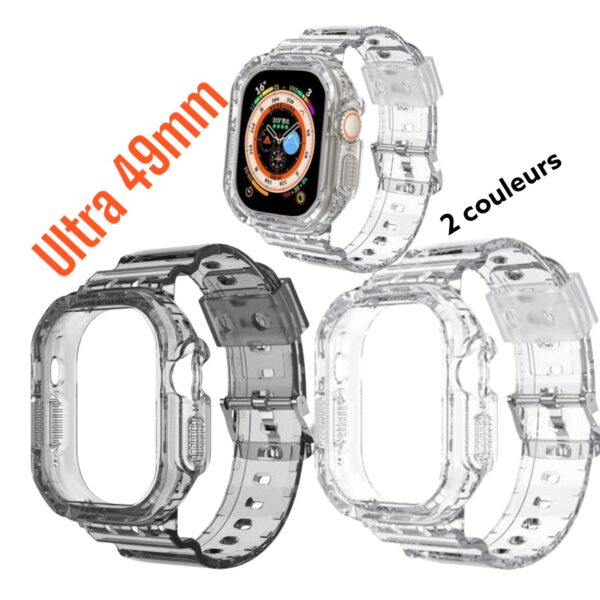 Bracelet en TPU pour votre Apple Watch Ultra 49mm - transparent 2 couleurs 
blanc et noir/smartwatch /montre connectée