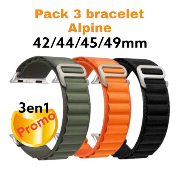 pack promo 3 bracelet boucle Alpine tissu 3 couleur très tendance 2023 42mm / 44mm /45mm /49mm appel watch ultra. smartwatch /montre connectée