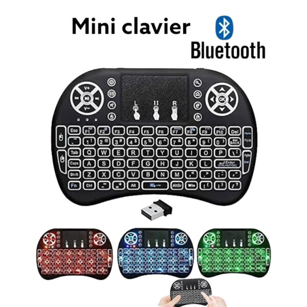 Mini clavier rétroéclairé 3mode  avec pavé tactile et souris, mini clavier sans fil portable 2,4 GHz bluetooth