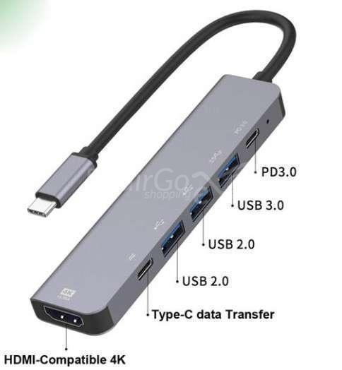Adaptateur HDMI 4K Multiport Type C USB C HUB 6en1 pour MacBook Pro Air DELL HP XPS Steam Deck Nintendo Switch, appareil Lenovo USB C